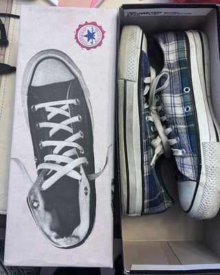 CONVERSE BLUE/GRN/WHITE FLANNEL PLAID LOW TOPS