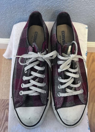 CONVERSE RED/GRAY PLAID WOOL LOW TOP