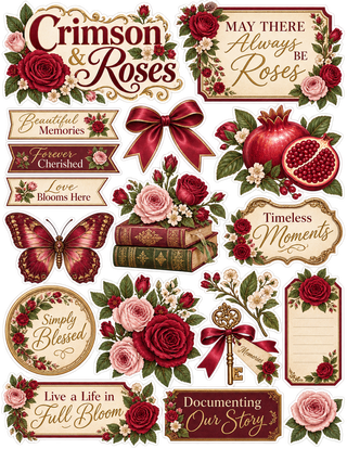 Crimson & Roses — Vintage Floral Scrapbook Kit