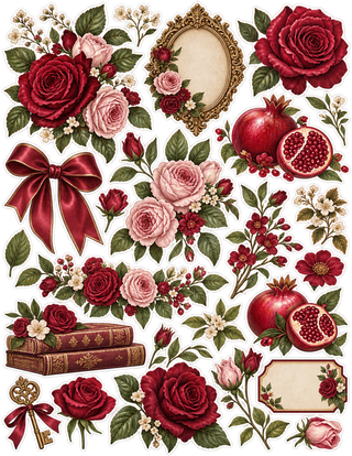 Crimson & Roses — Vintage Floral Scrapbook Kit