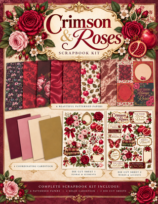 Crimson & Roses — Vintage Floral Scrapbook Kit