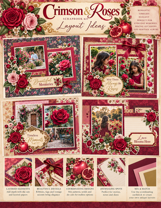 Crimson & Roses — Vintage Floral Scrapbook Kit