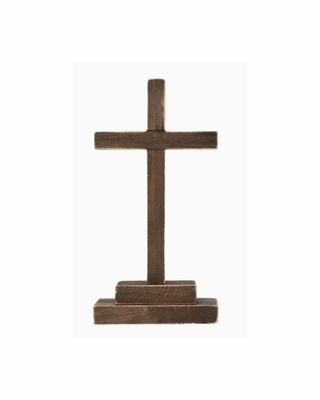 10" WOOD CROSS ON  STAND, ESPRESSO