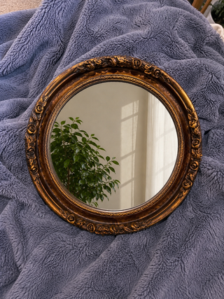 Vintage Round Floral Wall Mirror | Bronze Gold Rose Frame | Made in Mexico