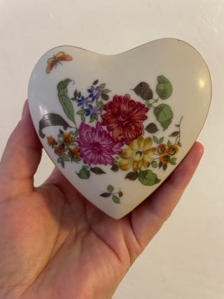 Heart Shaped Butterfly and Flower Trinket Box