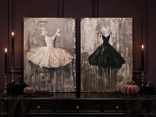 Set of 2 Abstract Ballerina Tutu Wood Board Wall Art Set of 2 Gray Black Ballet Print