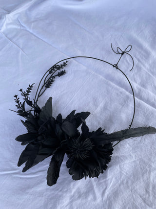 Metal and Black Flower Wreath 8"