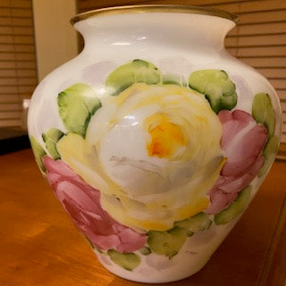 Vntg Milk Glass Vase Hand Painted  by F. Popp