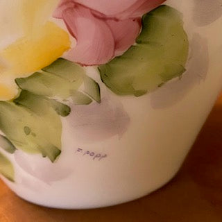 Vntg Milk Glass Vase Hand Painted  by F. Popp