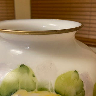 Vntg Milk Glass Vase Hand Painted  by F. Popp