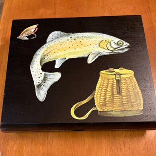 Hand Decorated Trinket Box w Fishing Design