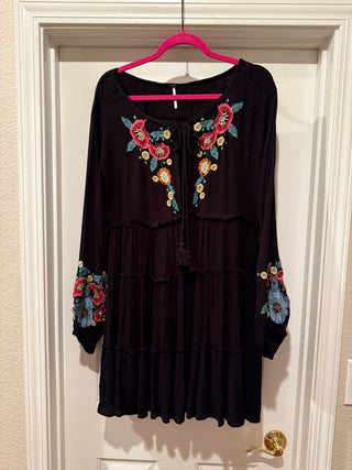 Free People Embroidered Black Dress