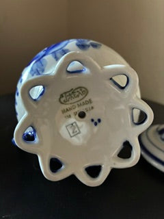 Gzhel Porcelain Lidded Creamer w/ Rooster Finial