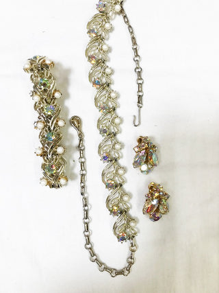 Vintage Coro Aurora Borealis Rhinestone Set, Choker, Bracelet & Earrings