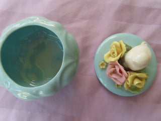 Small blue trinket dish w/bird