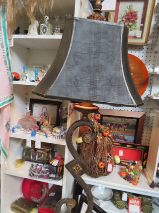 Black Scroll Table lamp w/black bell shade
