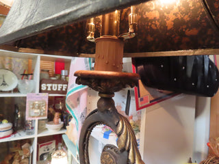 Black Scroll Table lamp w/black bell shade