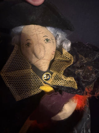 Halloween Fabric Witch Shelf Sitter Medium approx. 21" Hanging Leg Holding Cat Decor