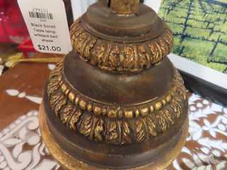 Black Scroll Table lamp w/black bell shade