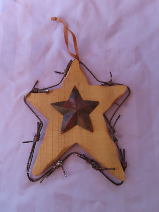 Wood & Barbed wire star wall hanging