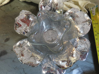 set of 3 silver glass  flower candle holders