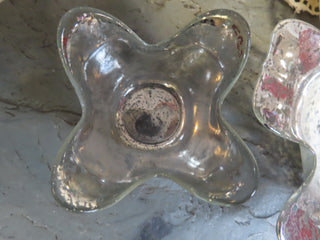 set of 3 silver glass  flower candle holders