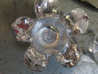 set of 3 silver glass  flower candle holders