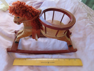 Wooden rocking horse toy w/ basket