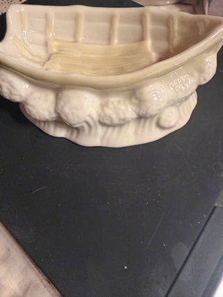 Vintage Belleek Row Boat Trinket Dish As Tray Salt Cellar Ring Dish