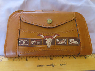 Leather wallet w/ cowboy hat horse shoes