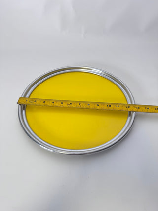 Vintage Yellow Round Serving Tray Silver Tone Metal Rim Approx 13 Inch