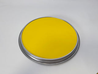 Vintage Yellow Round Serving Tray Silver Tone Metal Rim Approx 13 Inch
