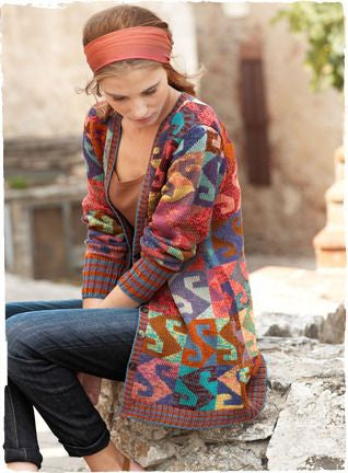 JP Peruvian Connection Kaffe Fassett open-front art-to-wear cardigan sweater Size L