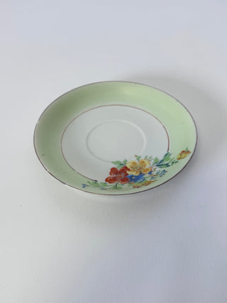 Vintage DESCO Occupied Japan Floral Green Luster Saucer 5.5 Inch