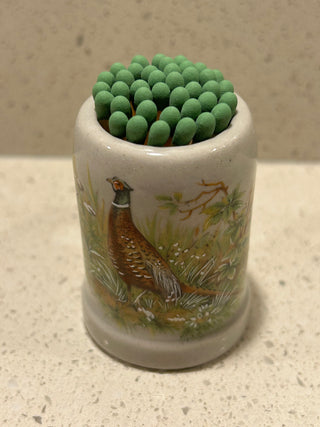 Mini Vintage Stoneware Stein/Match Holder, Pheasant