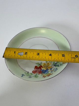 Vintage DESCO Occupied Japan Floral Green Luster Saucer 5.5 Inch