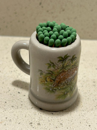 Mini Vintage Stoneware Stein/Match Holder, Outdoor Scene with Quail