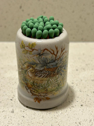 Mini Vintage Stoneware Stein/Match Holder, Woodcock