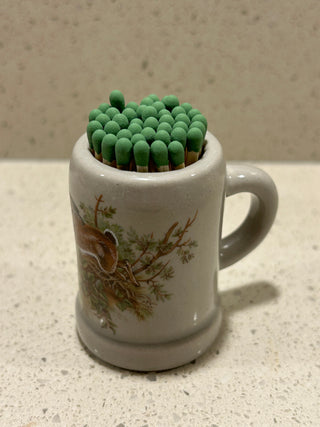Mini Vintage Stoneware Stein/Match Holder, 2 Rabbits