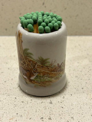 Mini Vintage Stoneware Stein/Match Holder, 2 Rabbits