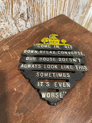 Vtg Metal Wall Trivet, Come in Sit Down--SP