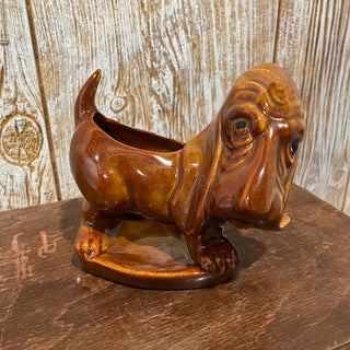 6."x5.5" Vtg Ceramic Basset Hound Planter, USA--SP