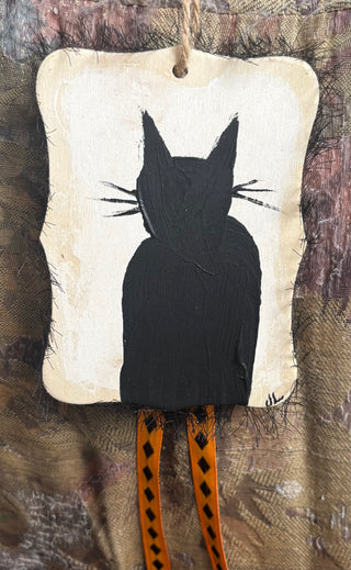 Black Cat Original Art by Jo on 3.5x5 Plaque RCD