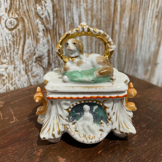 4" Victorian Style Dog on Pillow Fairing Trinket Box--SP