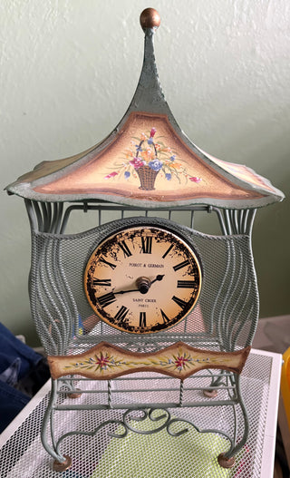Poirot & Germain decorative green metal caged mantel clock rsv