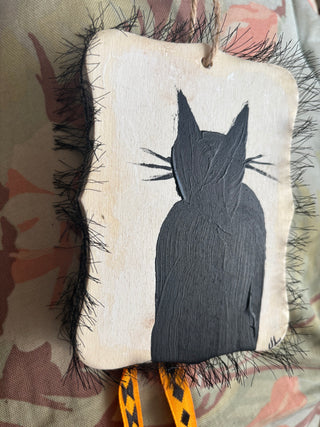 Black Cat Original Art by Jo on 3.5x5 Plaque RCD