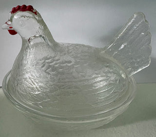 vintage Indiana glass hen on nest covered candy dish rsv