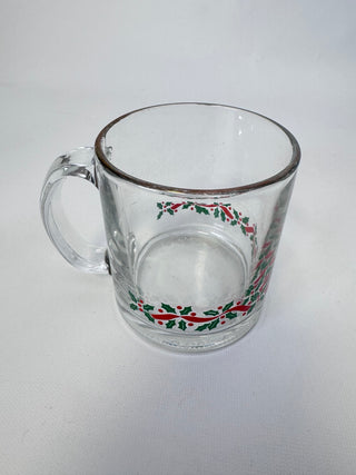 Vintage Clear Glass Christmas Holly Berry Coffee Mug Holiday Glass
