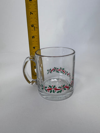 Vintage Clear Glass Christmas Holly Berry Coffee Mug Holiday Glass