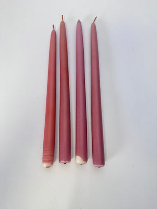 Set of 4 Rose Mauve Pink Taper Candles Approx 12 Inch Mixed Shades